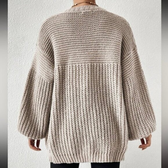 SHEIN Chunky Knit Open Front Cardigan Sweater Taupe Beige Tan Size Small - Picture 7 of 8